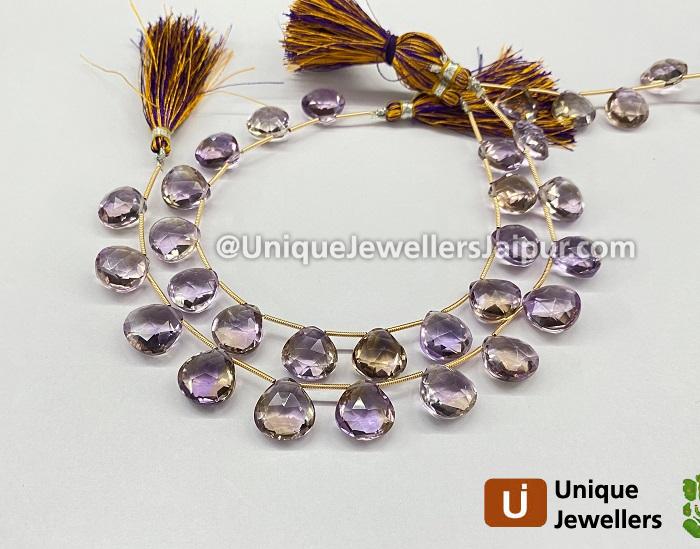 Ametrine Faceted Heart Beads