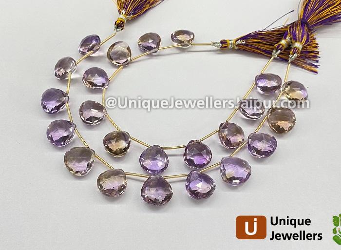 Ametrine Far Faceted Heart Beads