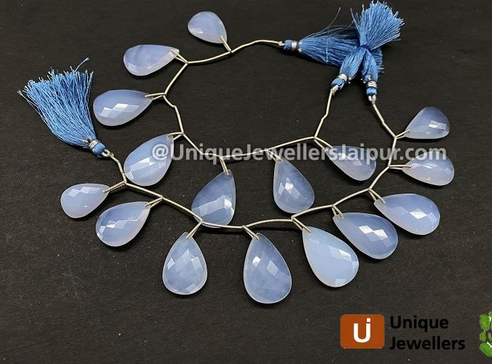 Blue Chalcedony Front Drill Faceted Pear Beads