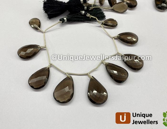 Smoky Quartz Front Drill Faceted Pear Beads