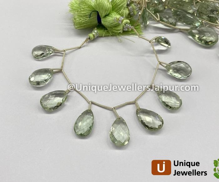 Green Amethyst Front Drill Faceted Pear Beads