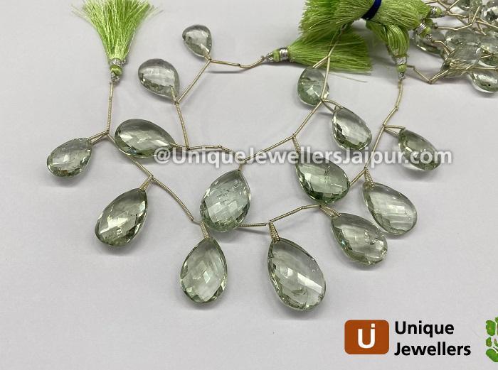 Green Amethyst Front Drill Far Faceted Pear Beads