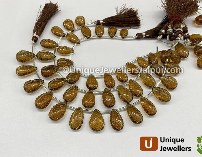 Cognac Quartz Carved Crown Pear Beads