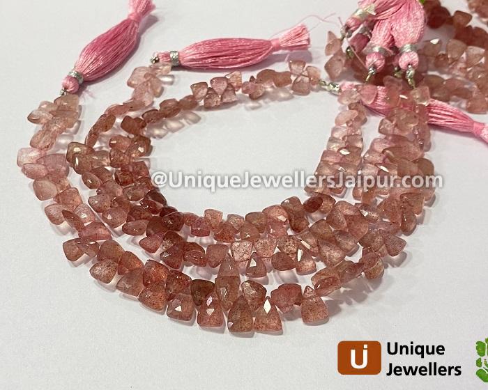 Pink Strawberry Quartz Faceted Pyramid Beads