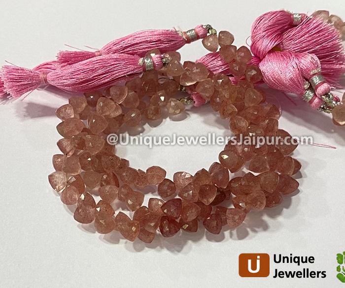 Pink Strawberry Quartz Faceted Trillion Beads