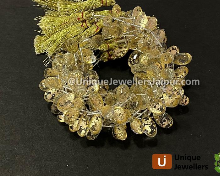 Gold Leaf Doublet Faceted Drops Beads