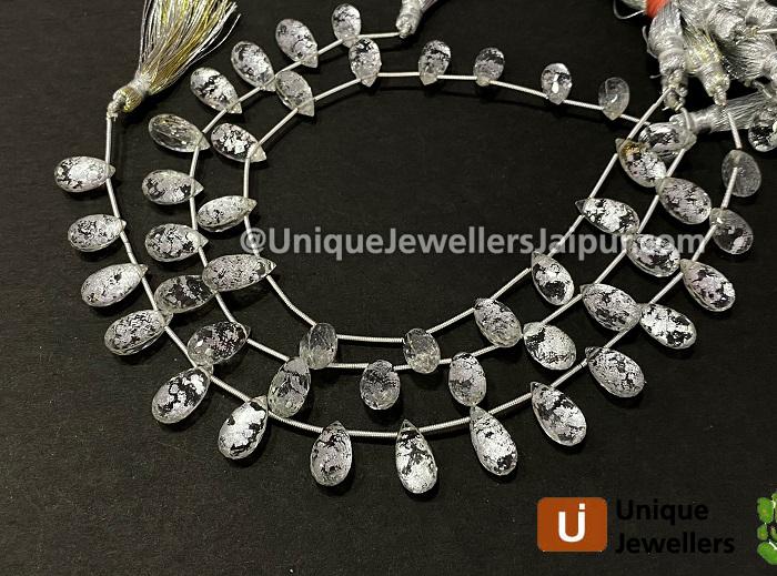 Silver Leaf Doublet Faceted Drops Beads