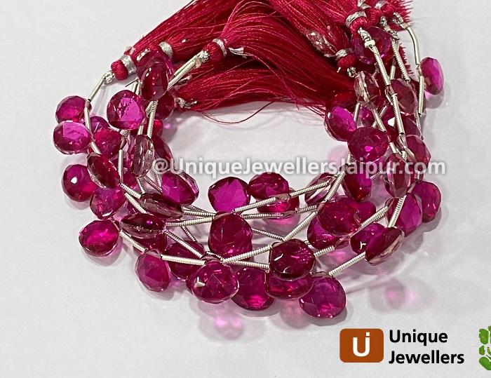 Rubellite Crystal Doublet Faceted Heart Beads