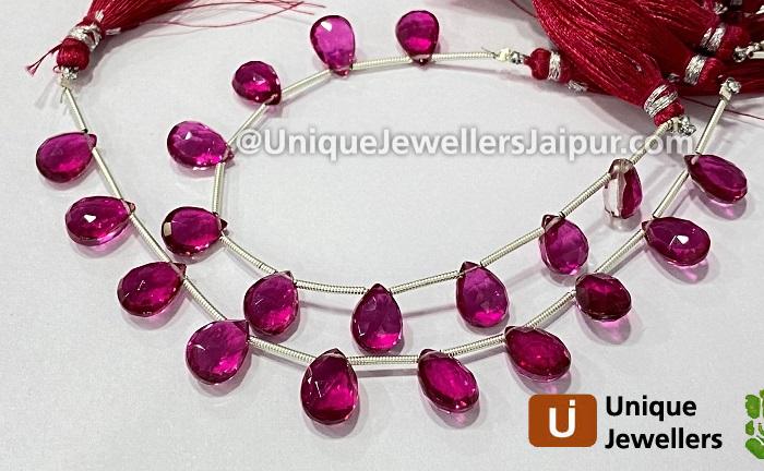 Rubellite Crystal Doublet Faceted Pear Beads