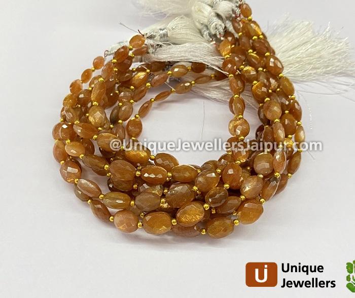 Golden Sheen Feldspar Faceted Oval Beads