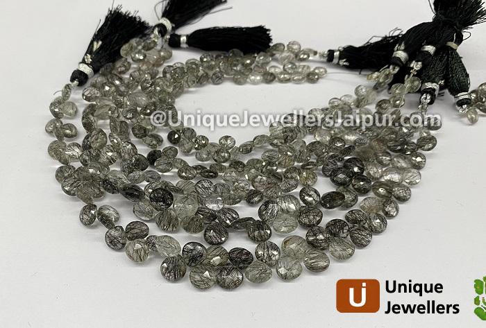 Black Rutail Briollete Heart Beads