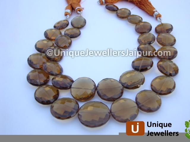 Cognac Quartz Faceted Coin Beads