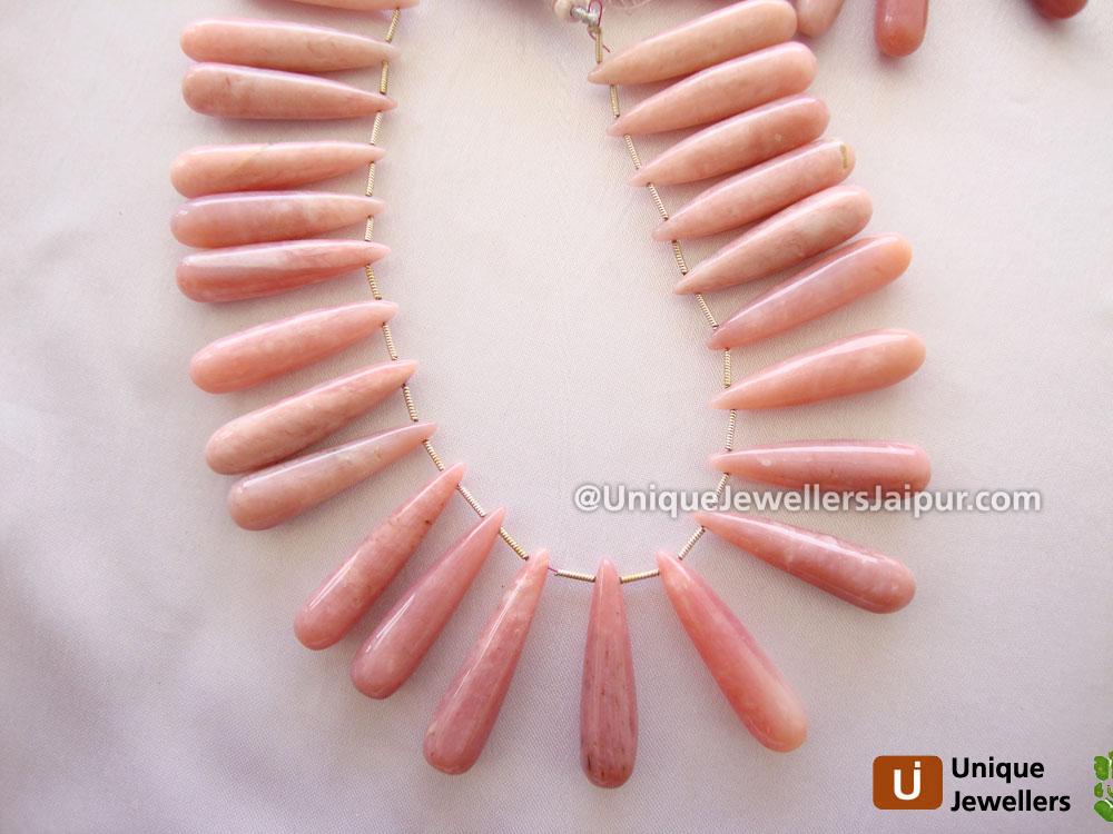 Pink Opel Plain Long Drop Beads