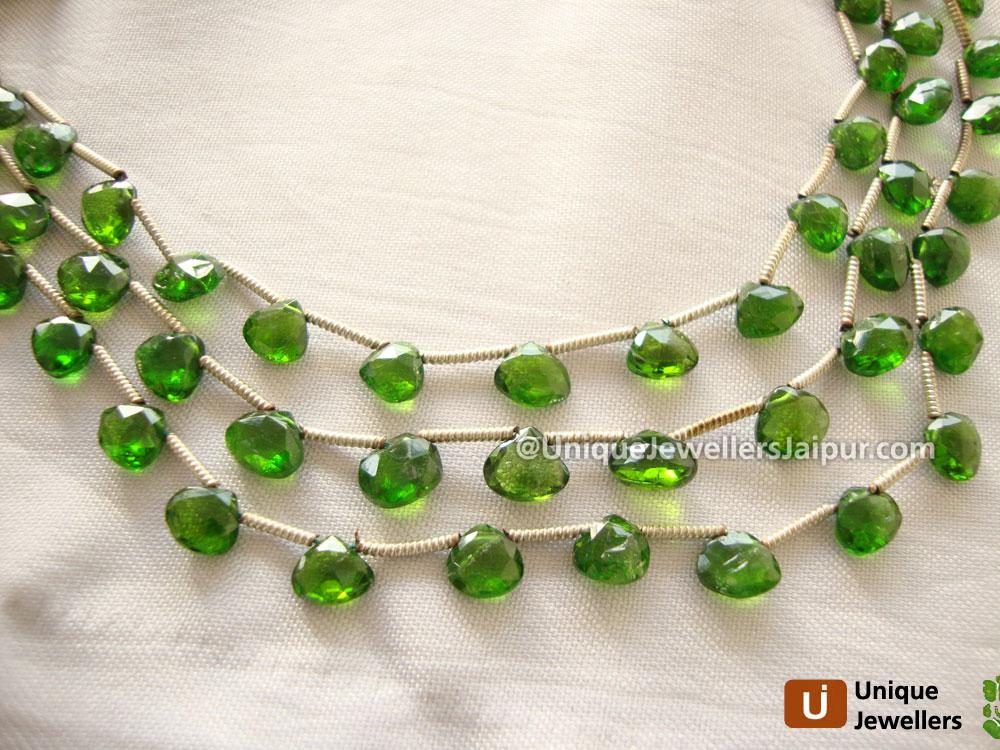 Chrome Diopside Briollete Heart Beads