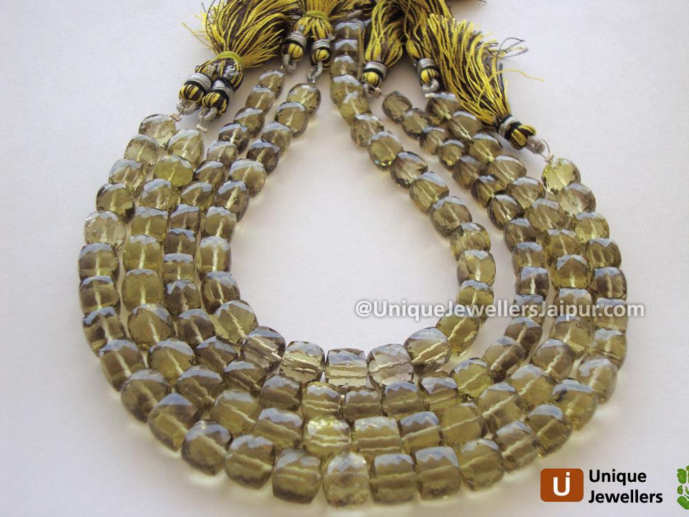 Bi Lemon Quartz Faceted Cube Beads