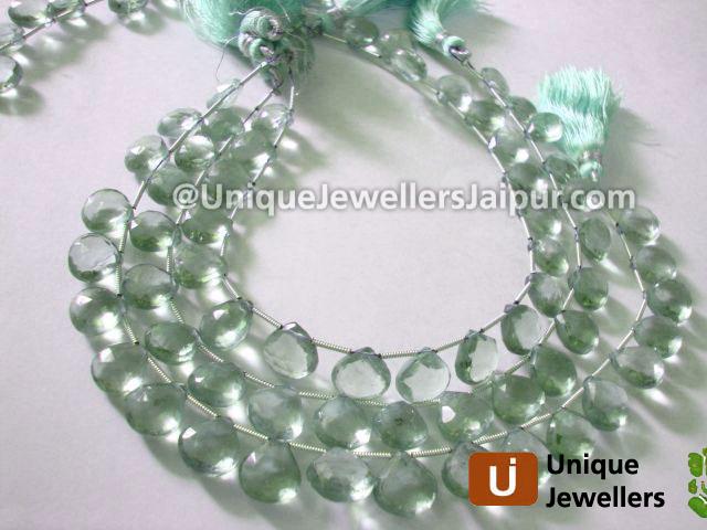 Green Amethyst Briollete Heart Beads