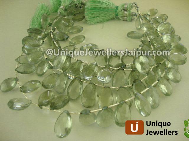 Green Amethyst Briollete Pear Beads