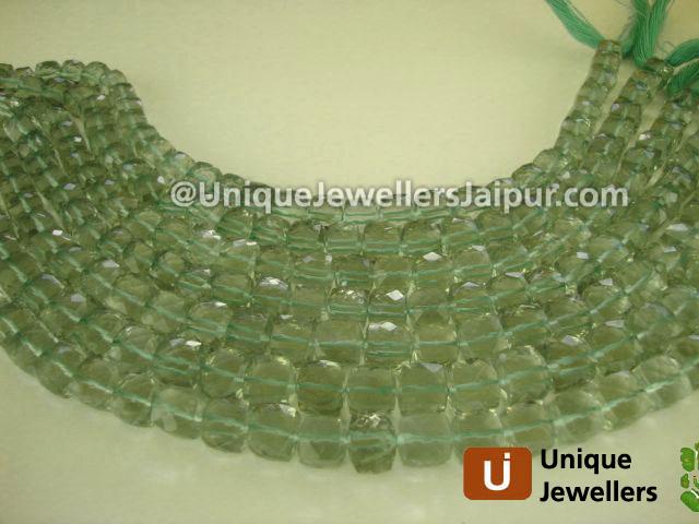 Green Amethyst Faceted Cube Beads