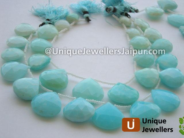 Blue Opel Faceted Heart Beads