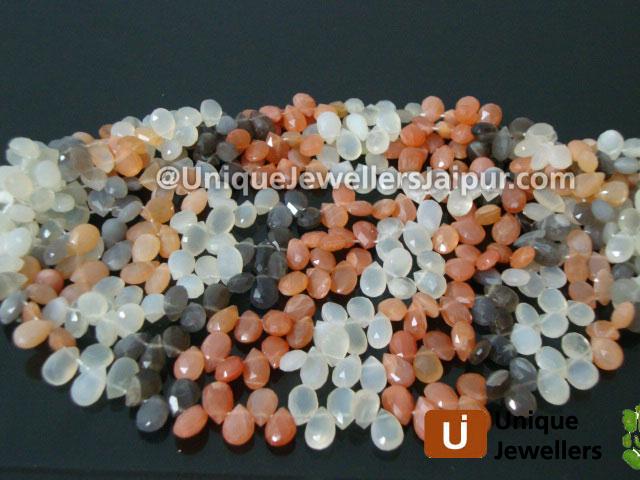 Multi Moonstone Faceted Pear Beads