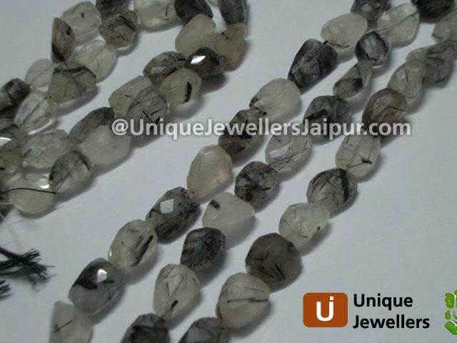 Black Rutail Faceted Nugget Beads