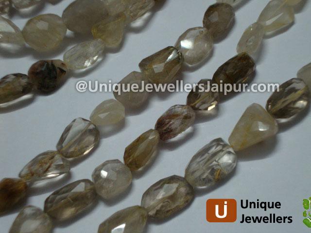 Golden Rutail Faceted Nugget Beads