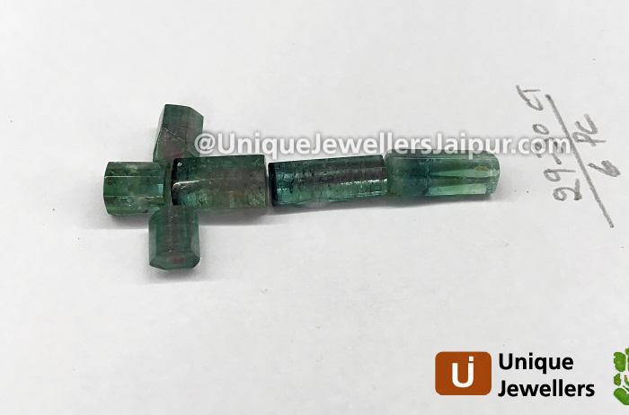 Greenish Blue Tourmaline Step Cut Cylinder Beads