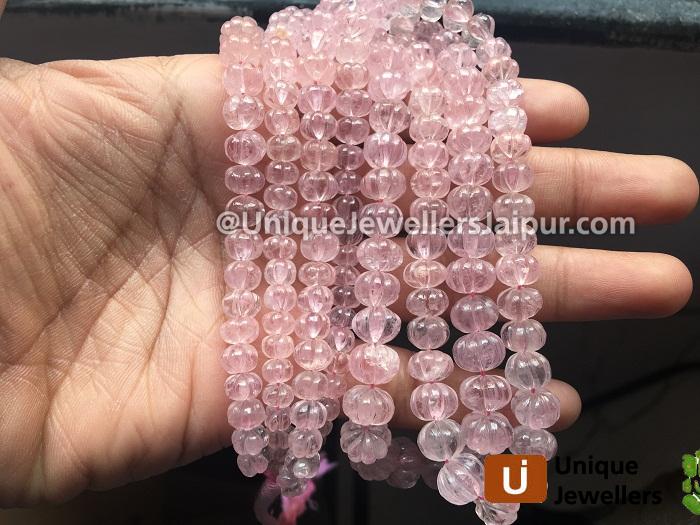 Pink Morganite Carved Pumpkin Beads