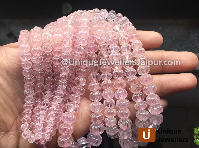 Pink Morganite Carved Pumpkin Beads