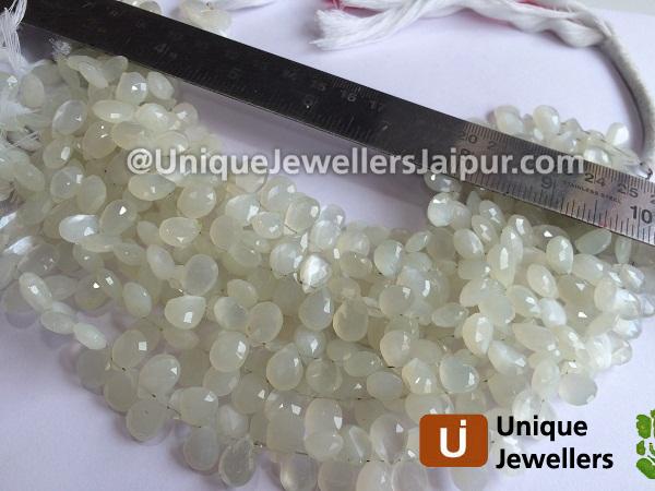 White Moonstone Far Faceted Heart Beads