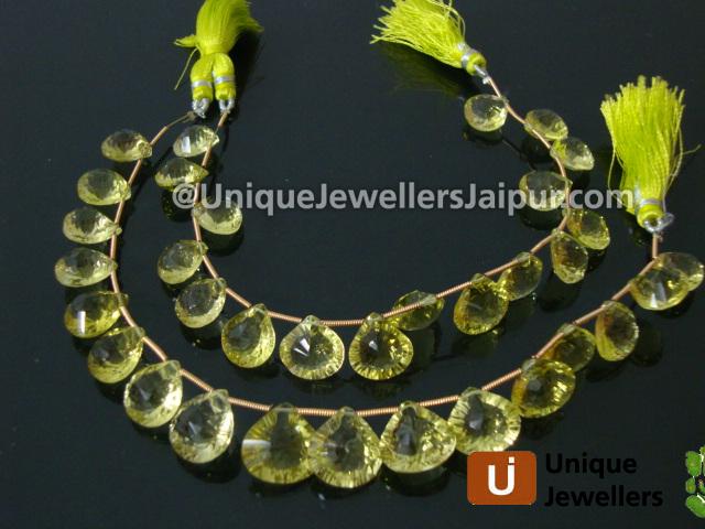 Lemon Quartz Double Concave Cut Heart Beads