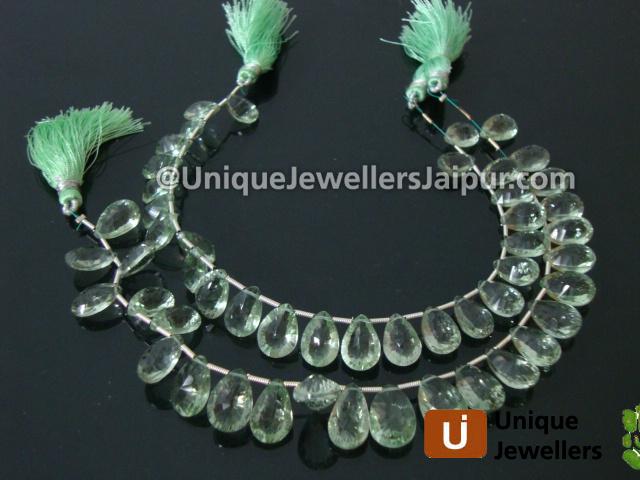 Green Amethyst Double Concave Cut Pear Beads