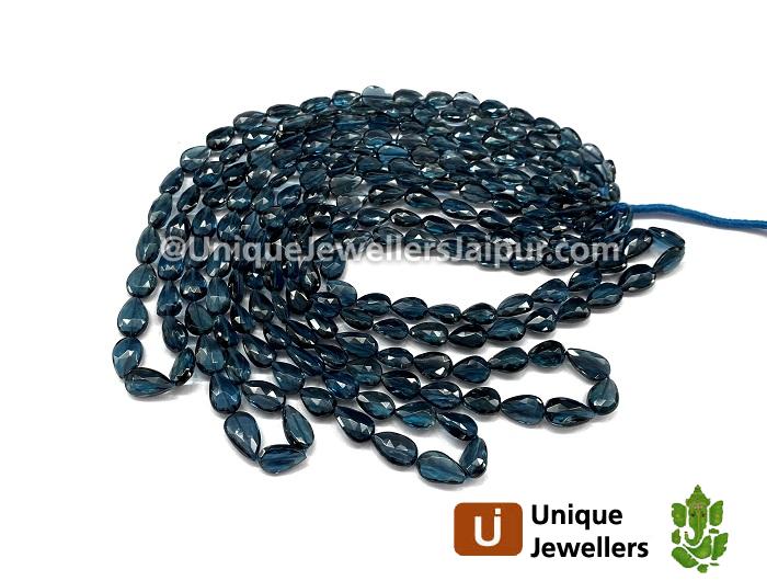 London Blue Topaz Straight Drill Faceted Pear Beads