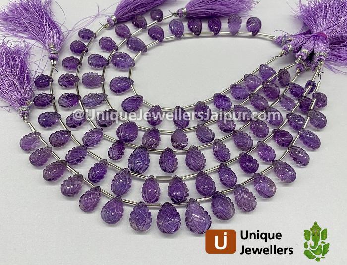 Amethyst Crown Carved Pear Beads