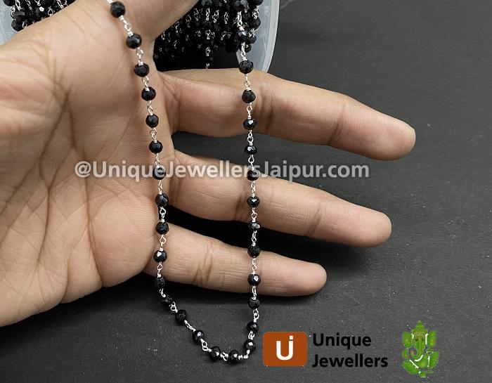 92.5 Black Spinel Wire Wrapped Rosary Chains 