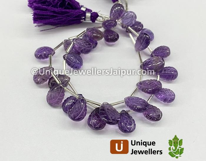 Amethyst Carved Crown Pear Beads