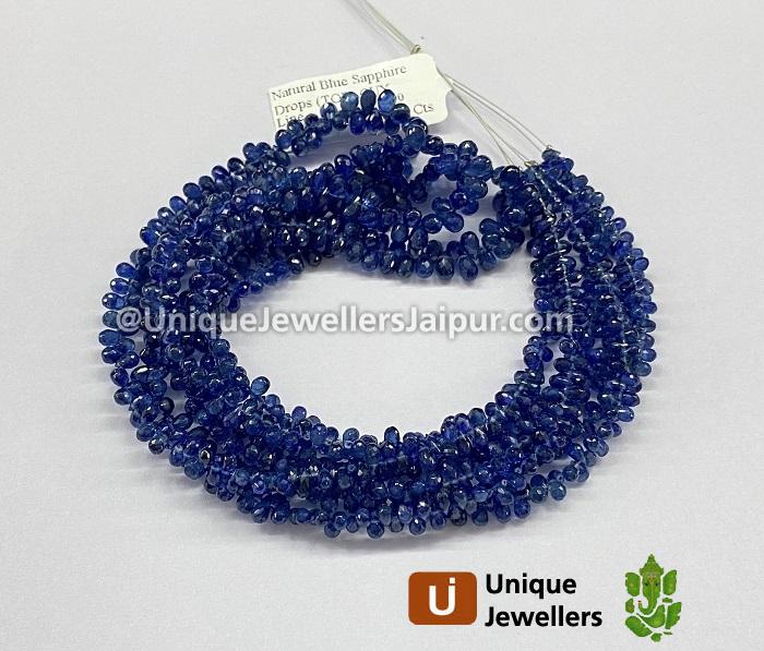 Natural Blue Sapphire Faceted Drops Beads