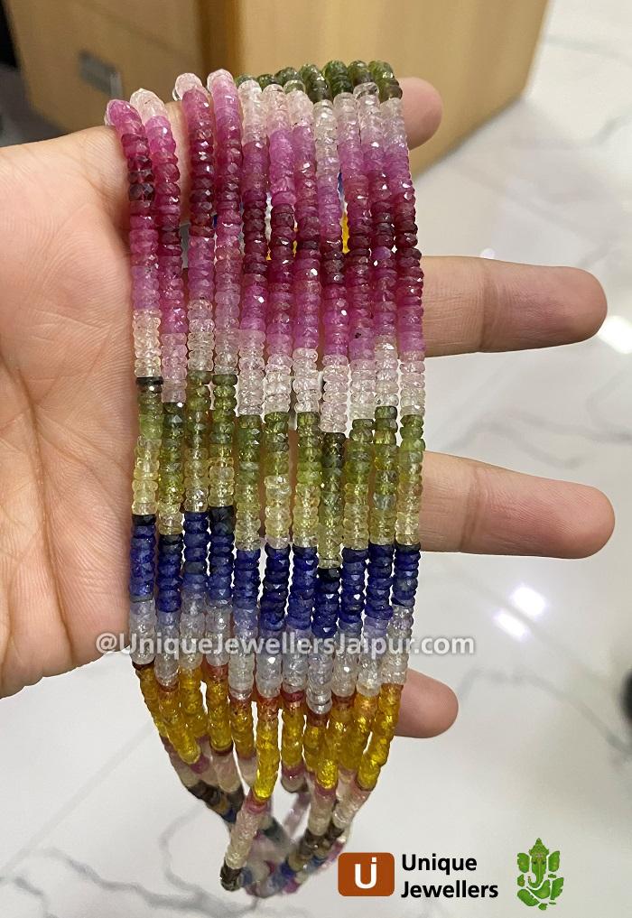 Multi Sapphire Far Faceted Tyre Beads
