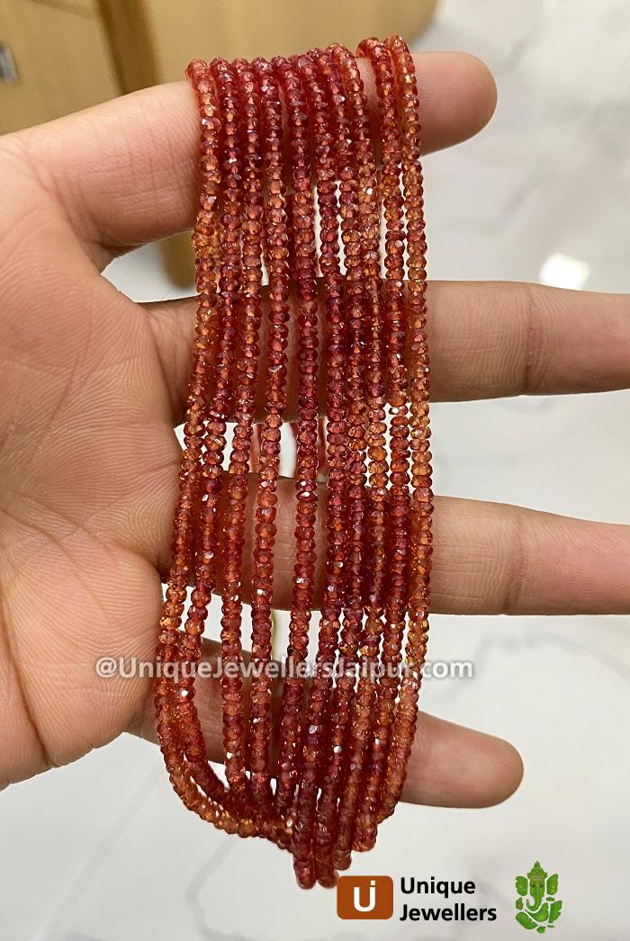 Reddish Orange Songea Sapphire Faceted Roundelle Beads