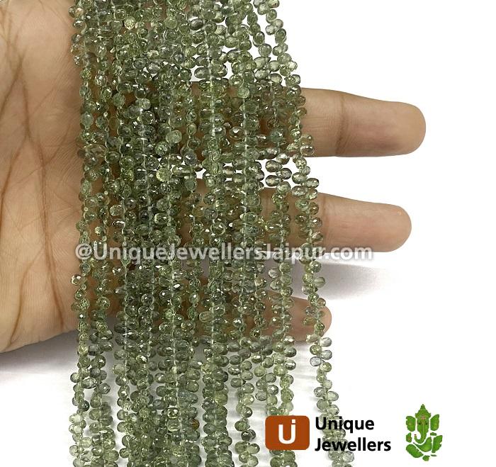 Light Green Songea Sapphire Faceted Drop Beads