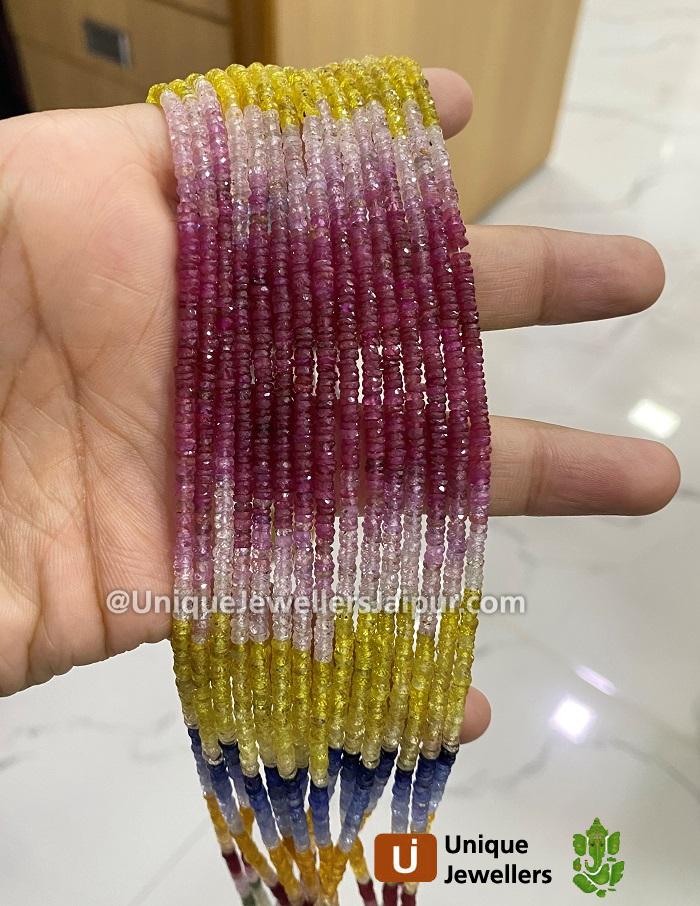 Multi Sapphire Faceted Tyre Beads