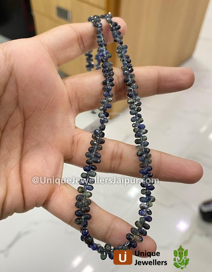 Teal Songea Sapphire Faceted Drops Beads