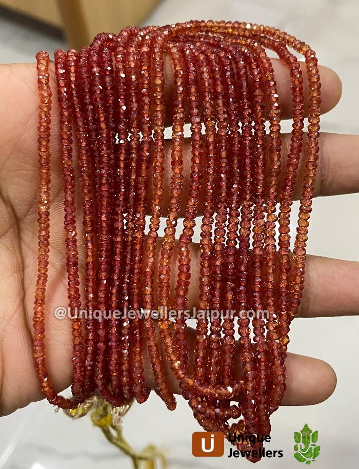 Reddish Orange Songea Sapphire Faceted Roundelle Beads