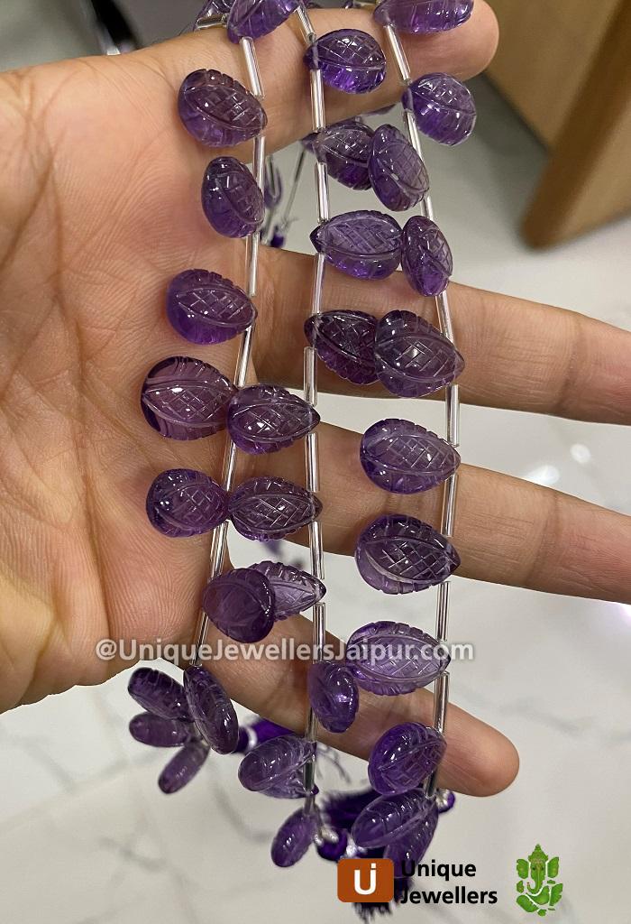 Amethyst Carved Crown Pear Beads